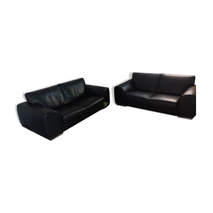 2 canapés cuir noir
