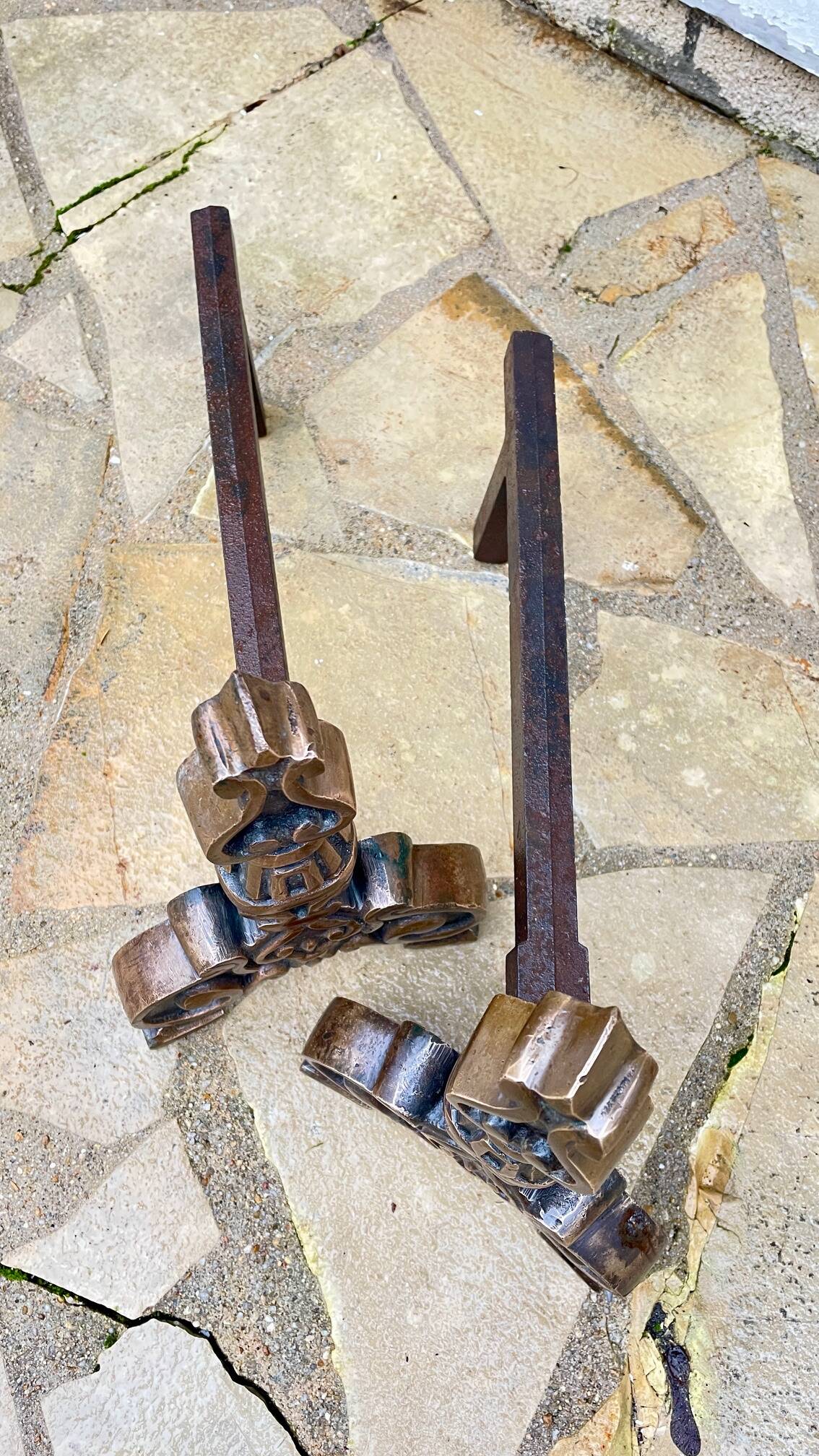 Paire de CHENETS Laiton Massif VINTAGE