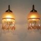 Pair of French Vintage Gold Wall Lights Pink Glass Beaded Fringe Shades
