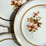 8 small OLYMPIA porcelain plates with floral and gilded pattern