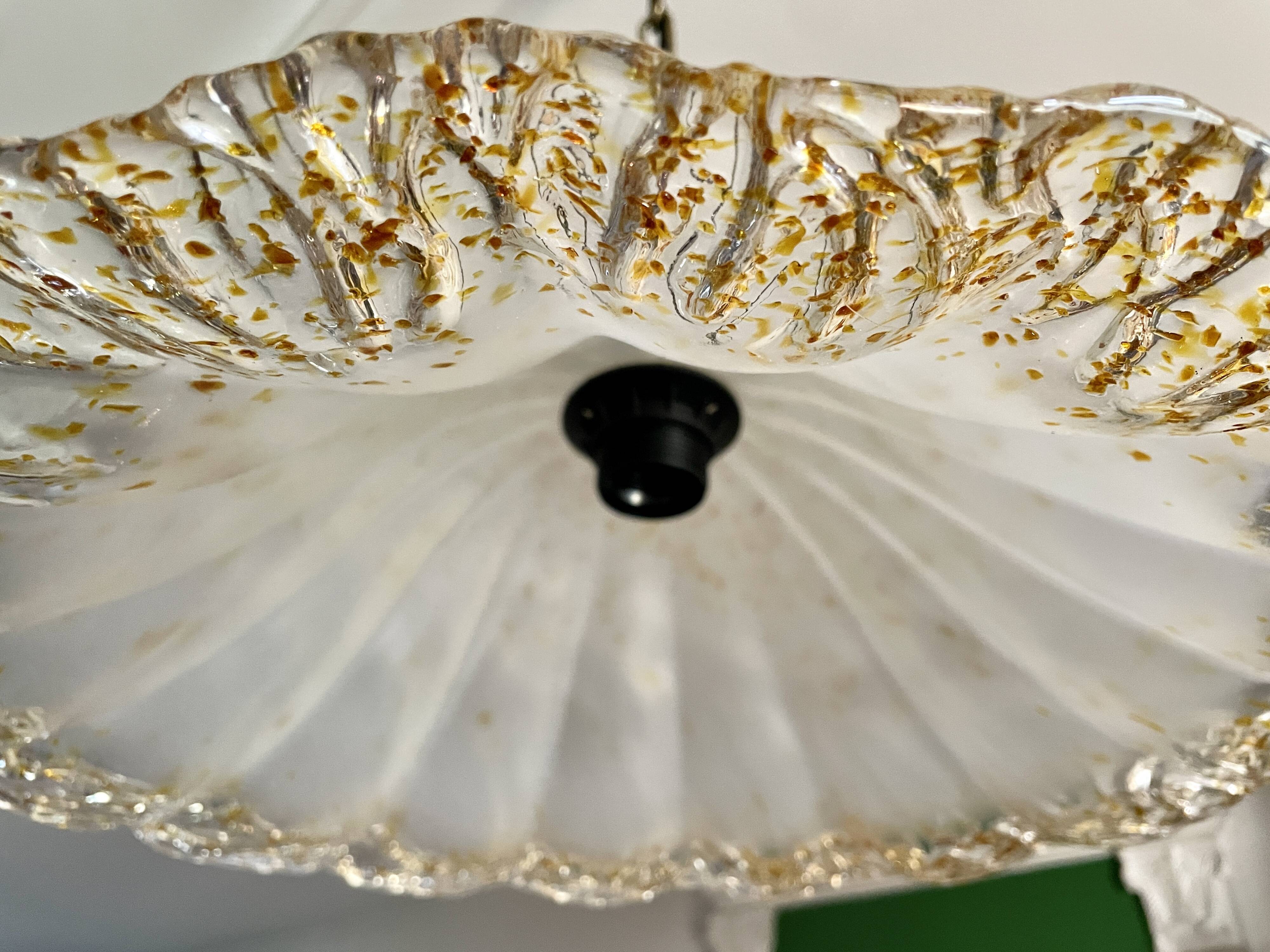 Suspension Murano frosted glass with orange splashes