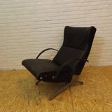 Tecno P40 chaise longue  , cuir noir