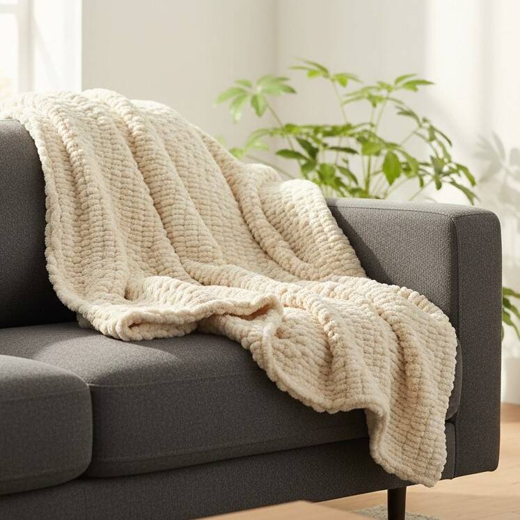 Handmade Cream Mohair Throw Blanket – Soft Luxury Plaid – 1.2 x 2 m