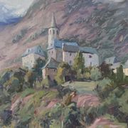 Village post-impressionniste et montagnes, Vicente Gomez Fuste