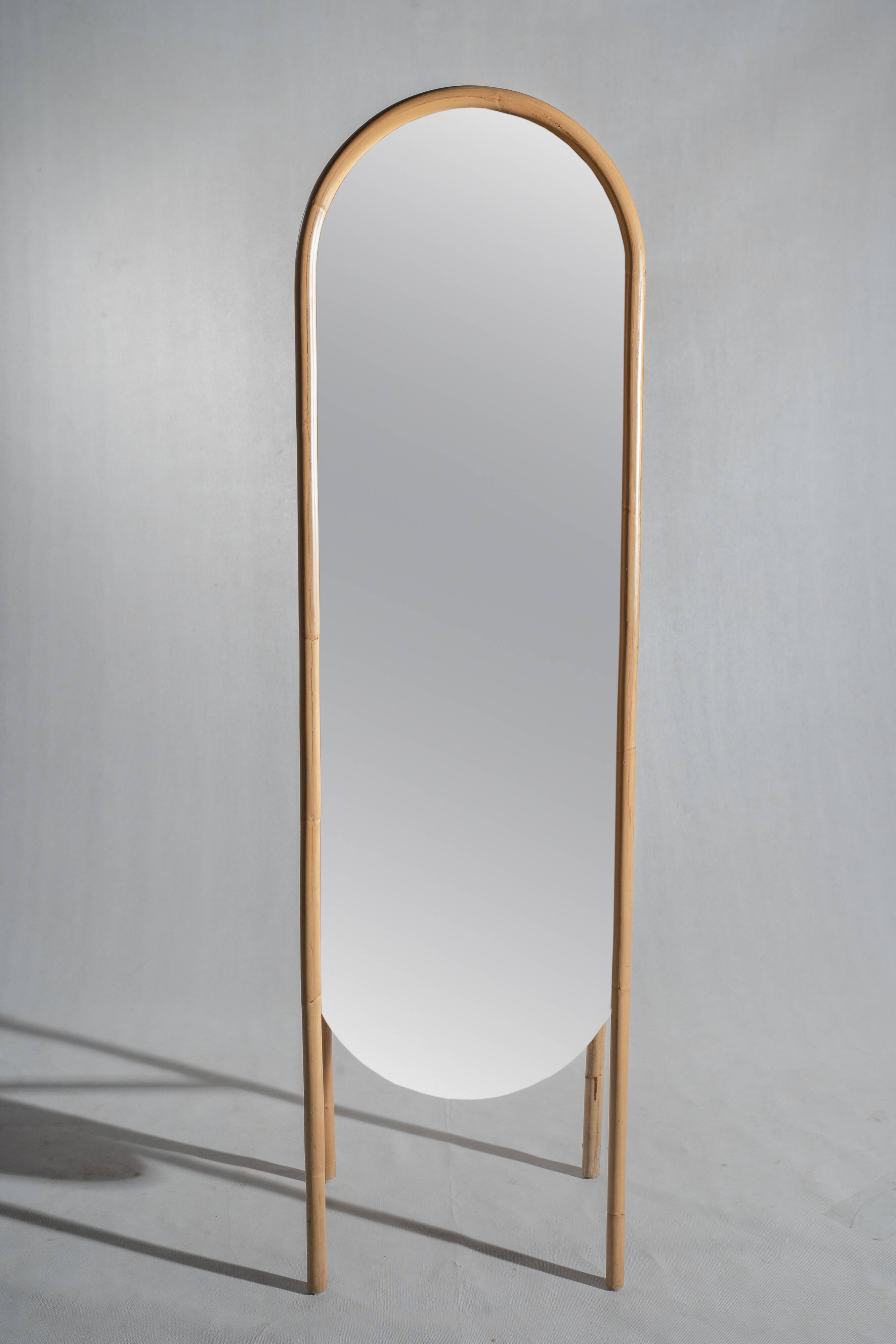 Floor mirror in bamboo and rattan H:1m80
