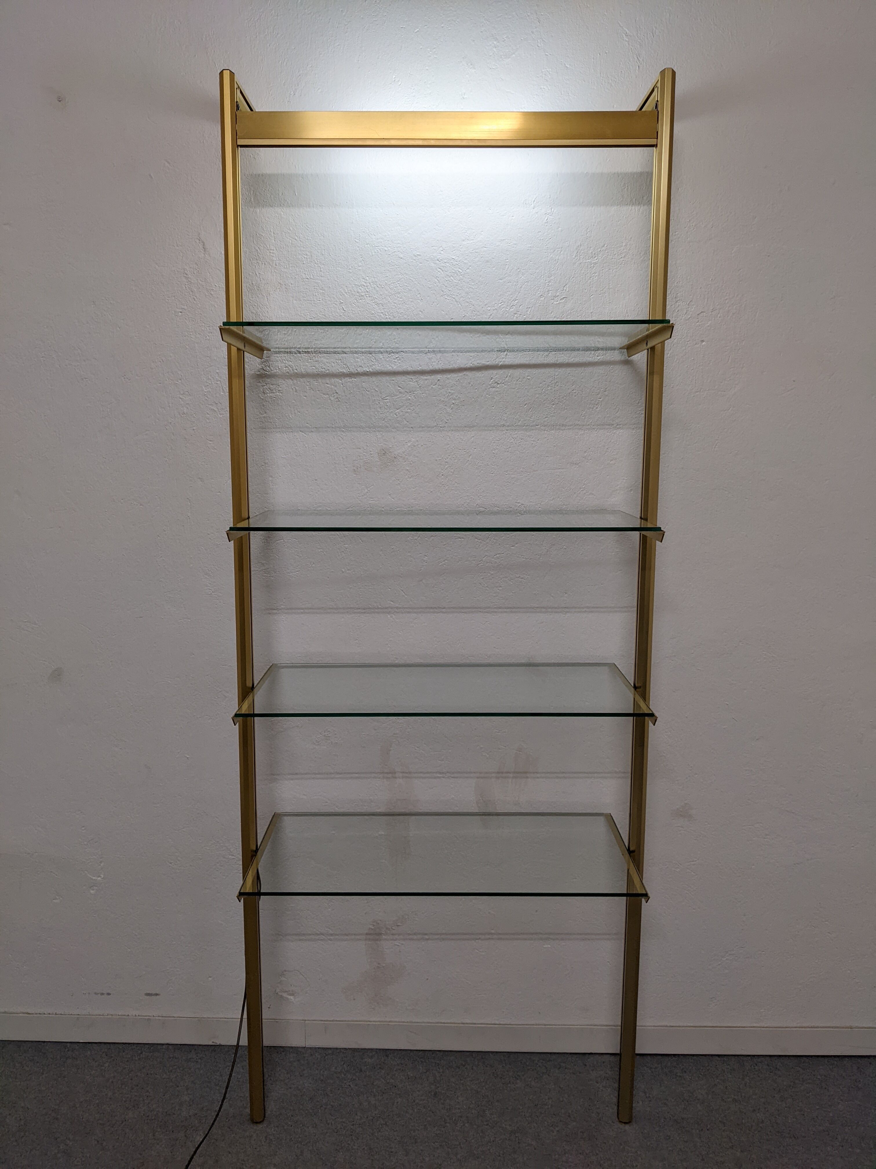 Modular shelf in glass and gilded aluminum from the 70-80s