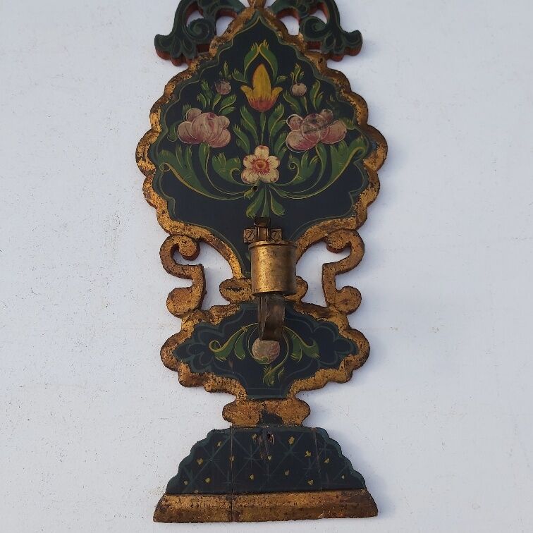 Pair of mountain appliques Savoy vintage painted wood