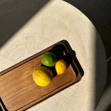Trio of rounded rectangular trays or cups in monoxyl teak L:35