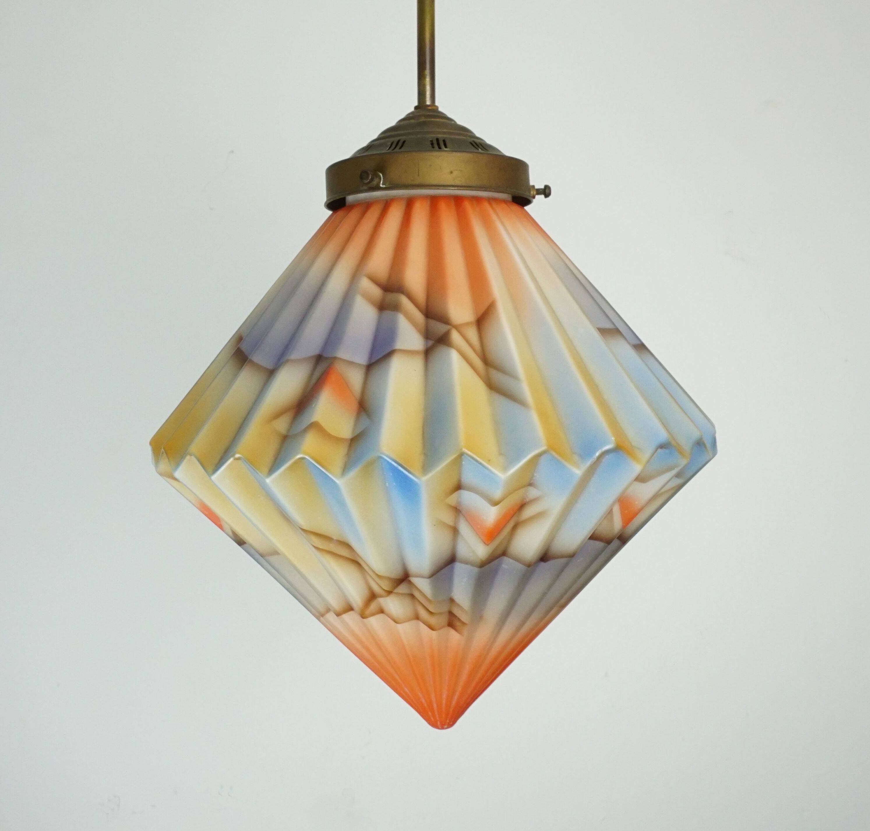 art déco glass PENDANT LIGHT airbrush pleated shape avantgarde design