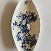 Plat ravier pavots en faïence de Gien 19e décor Eté bleu noir