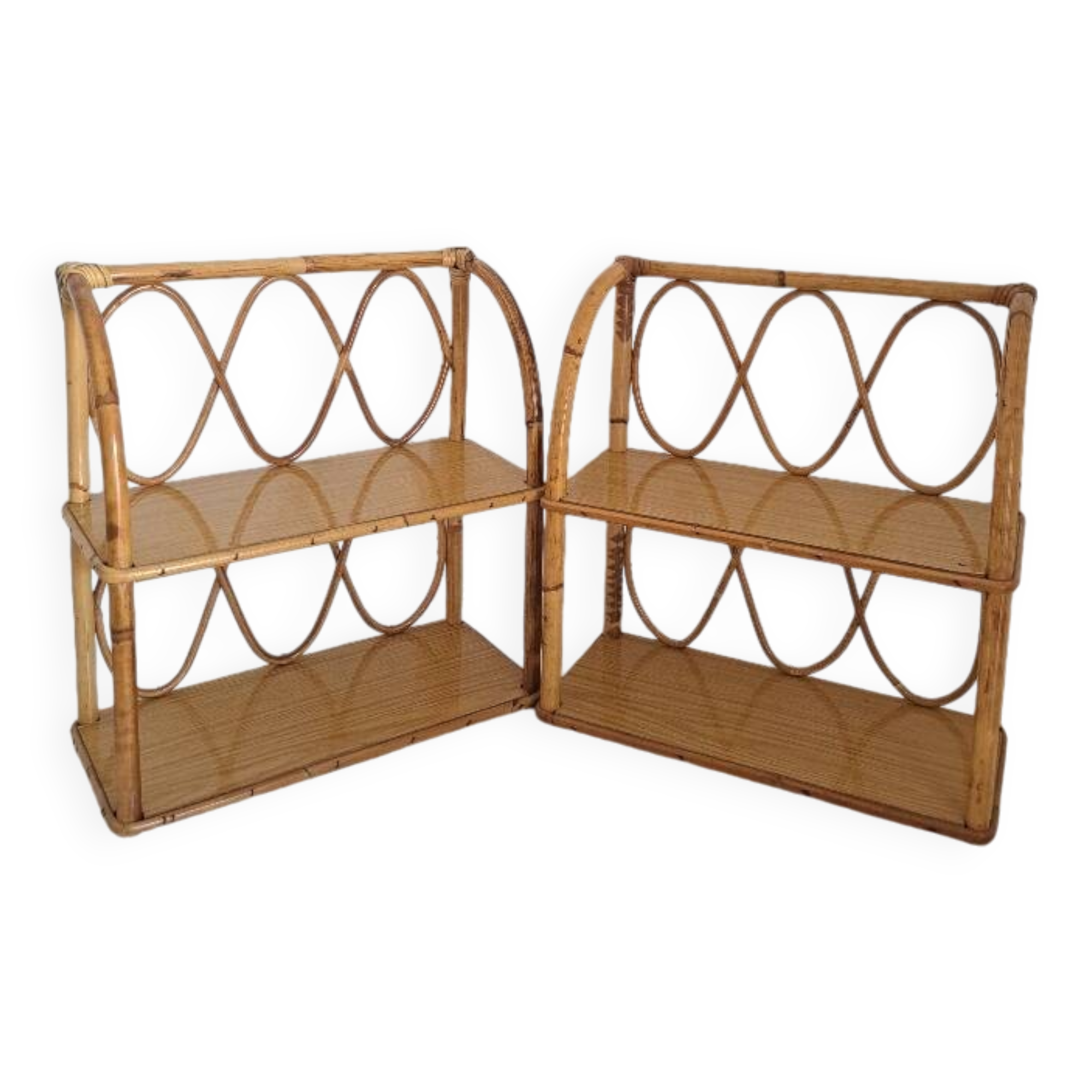 Set of bamboo wall shelves