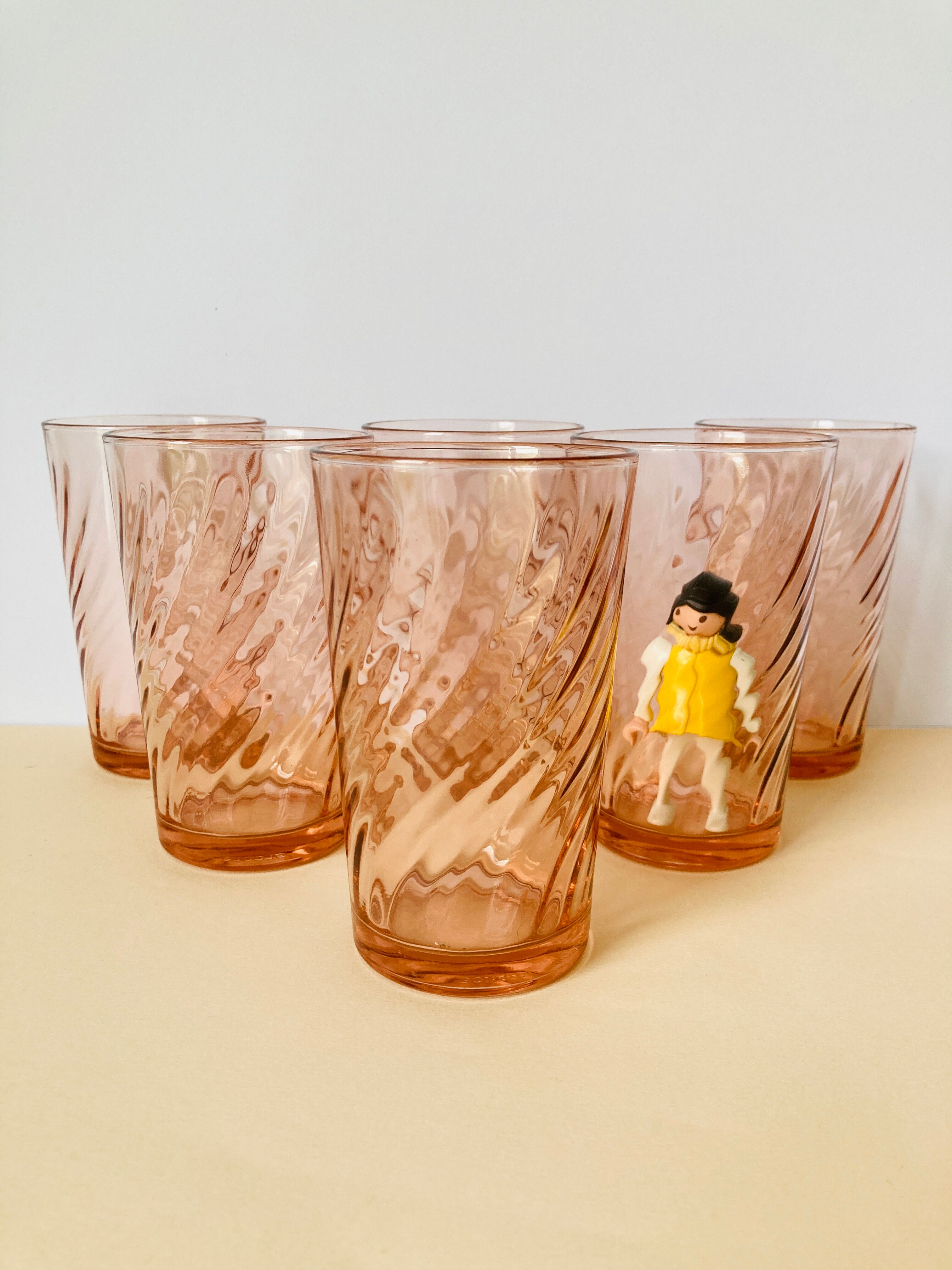 Lot of 6 vintage glasses Rosaline Arcoroc 80s