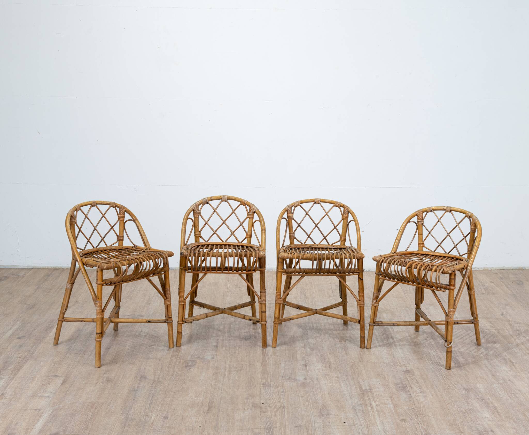 Series of 4 rattan chairs, France, 1960