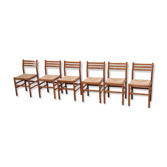 Set of six walnut and rattan dining chairs