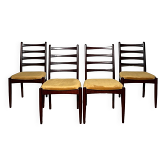 Mid Century 1960's Ladder Back Chairs Solid Mahogany and Velvet- Set of Four