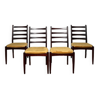 Chaises à dossier échelle du milieu du siècle des années 1960 en acajou massif et velours - Ensemble de quatre