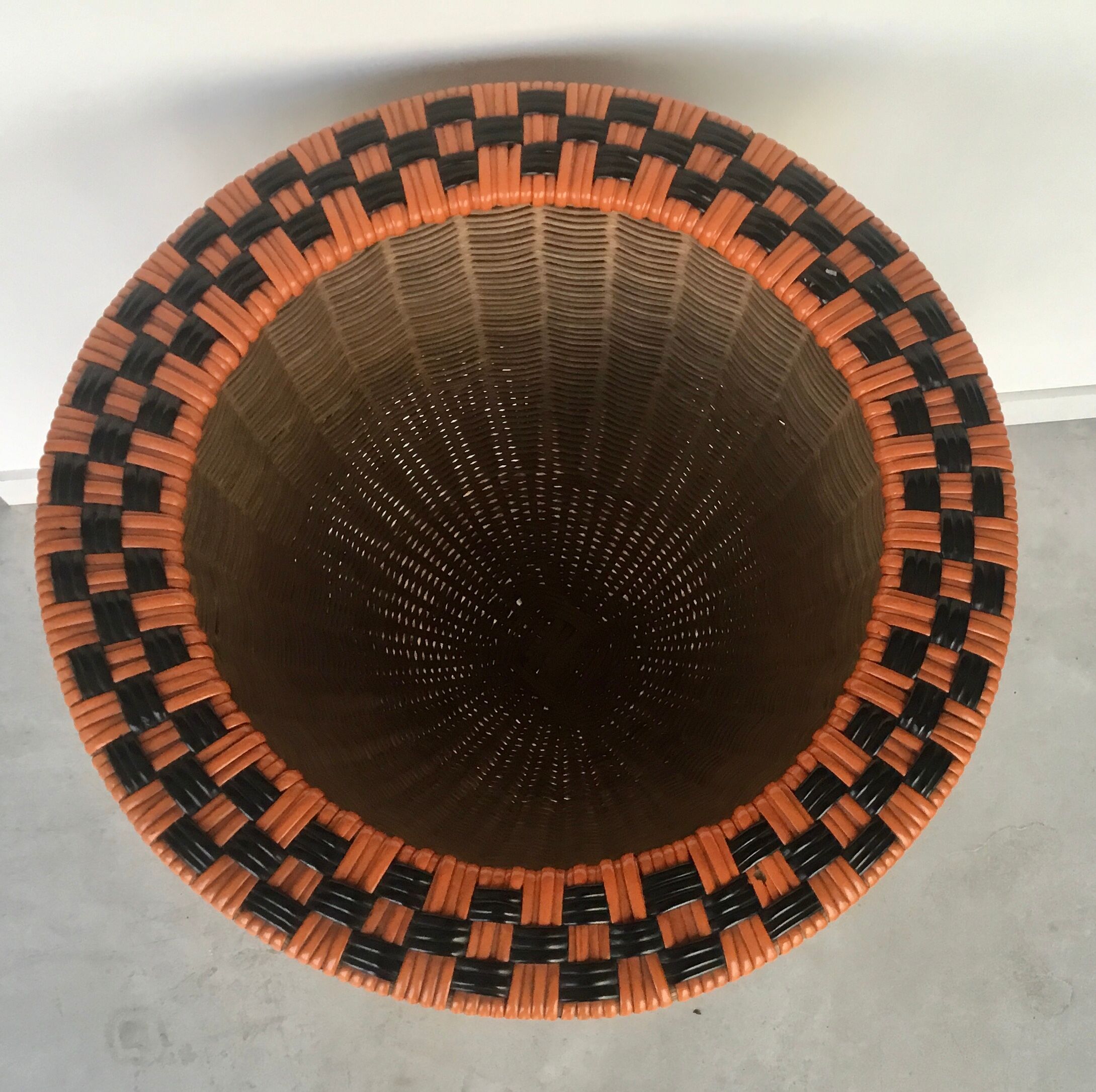 Rattan tripod sewing basket 1960