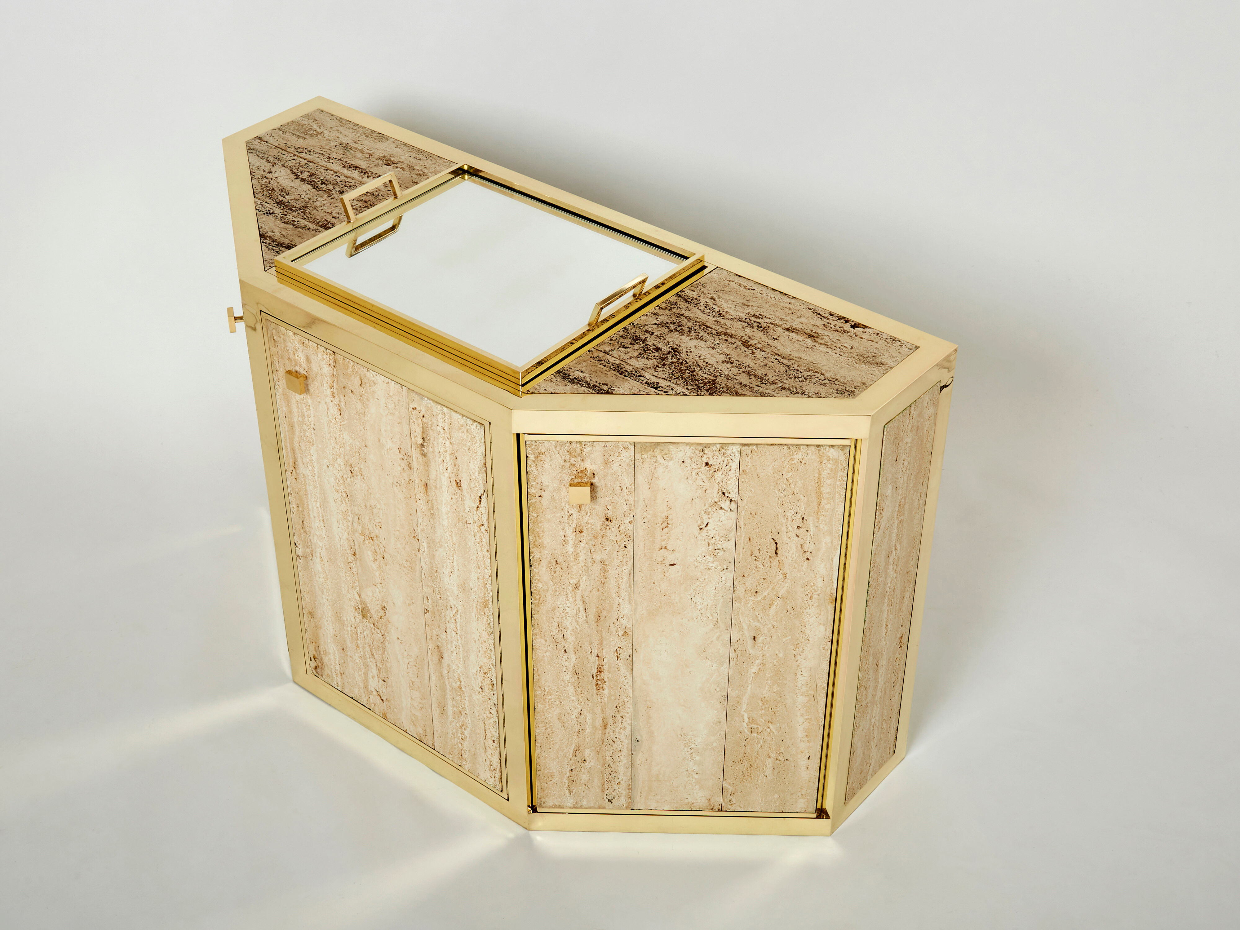 Pair of travertine brass cabinets by Alfredo Freda 1975