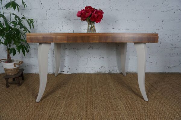 Table à manger avec rallonges art déco relookée pieds galbés