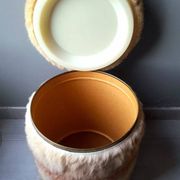 Cylindrical storage pouffe in faux fur 1970