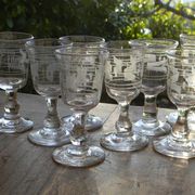 Set of 8 acid-engraved glass liquor glasses