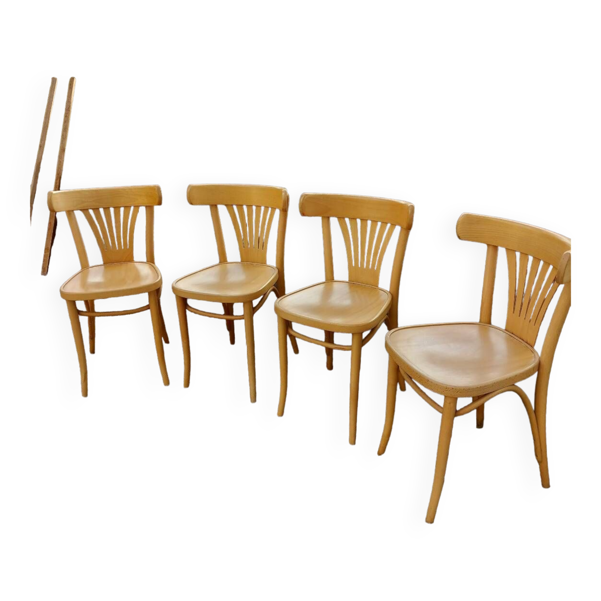 4 bistro chairs in solid blond wood, Fischel style