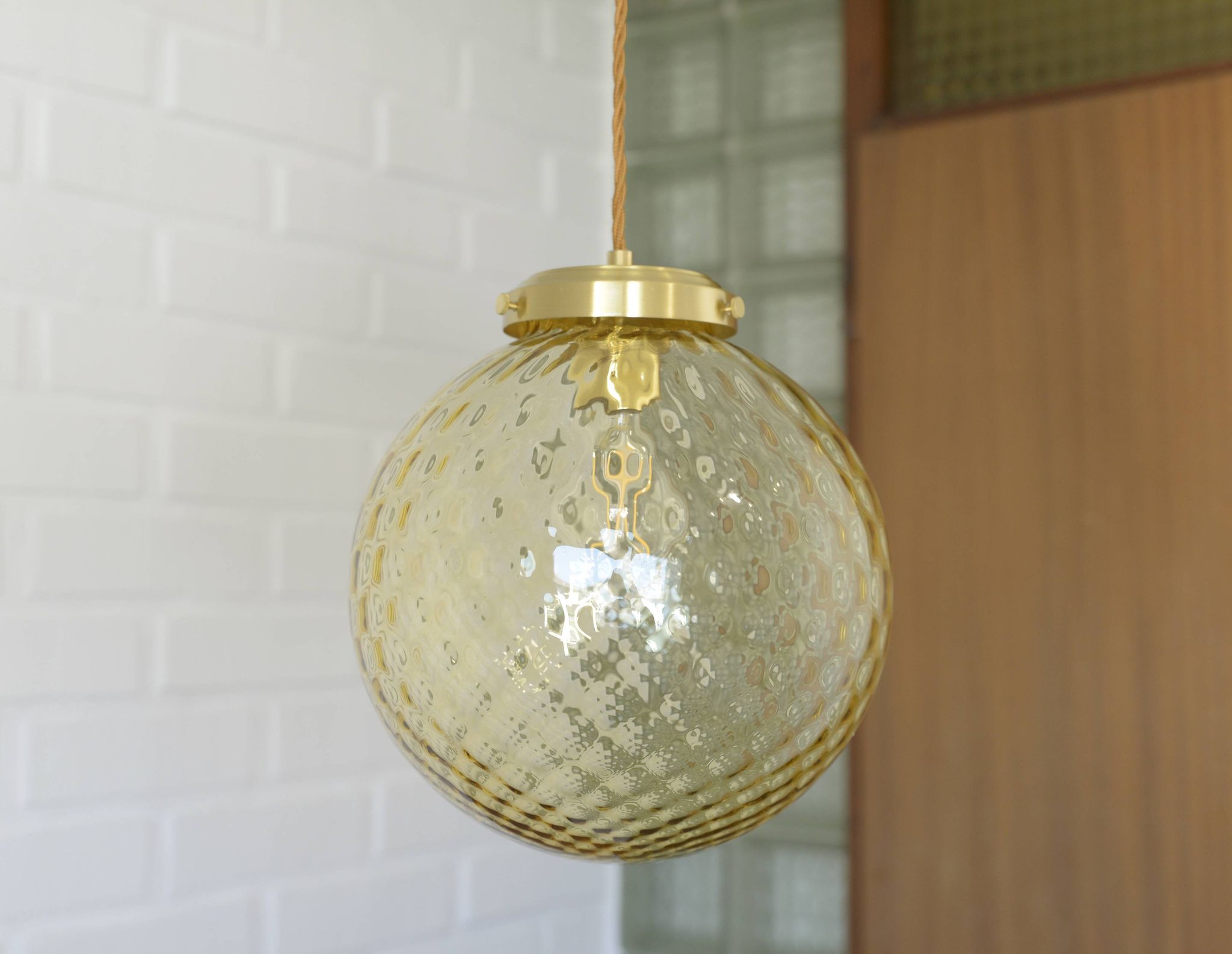 1 of 2 handblown amber glass pendant lamp redesign vintage Italian lighting