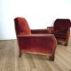 Pair of Art Deco Armchairs, Solid Wood and Red Velvet