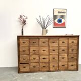 Vintage workshop furniture with 24 drawers in solid pine – 1950s