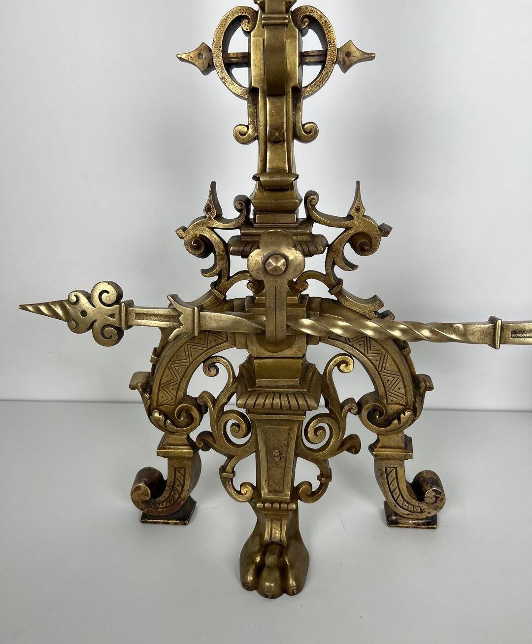 Important Renaissance Style Bronze Fireplace Set with Bar