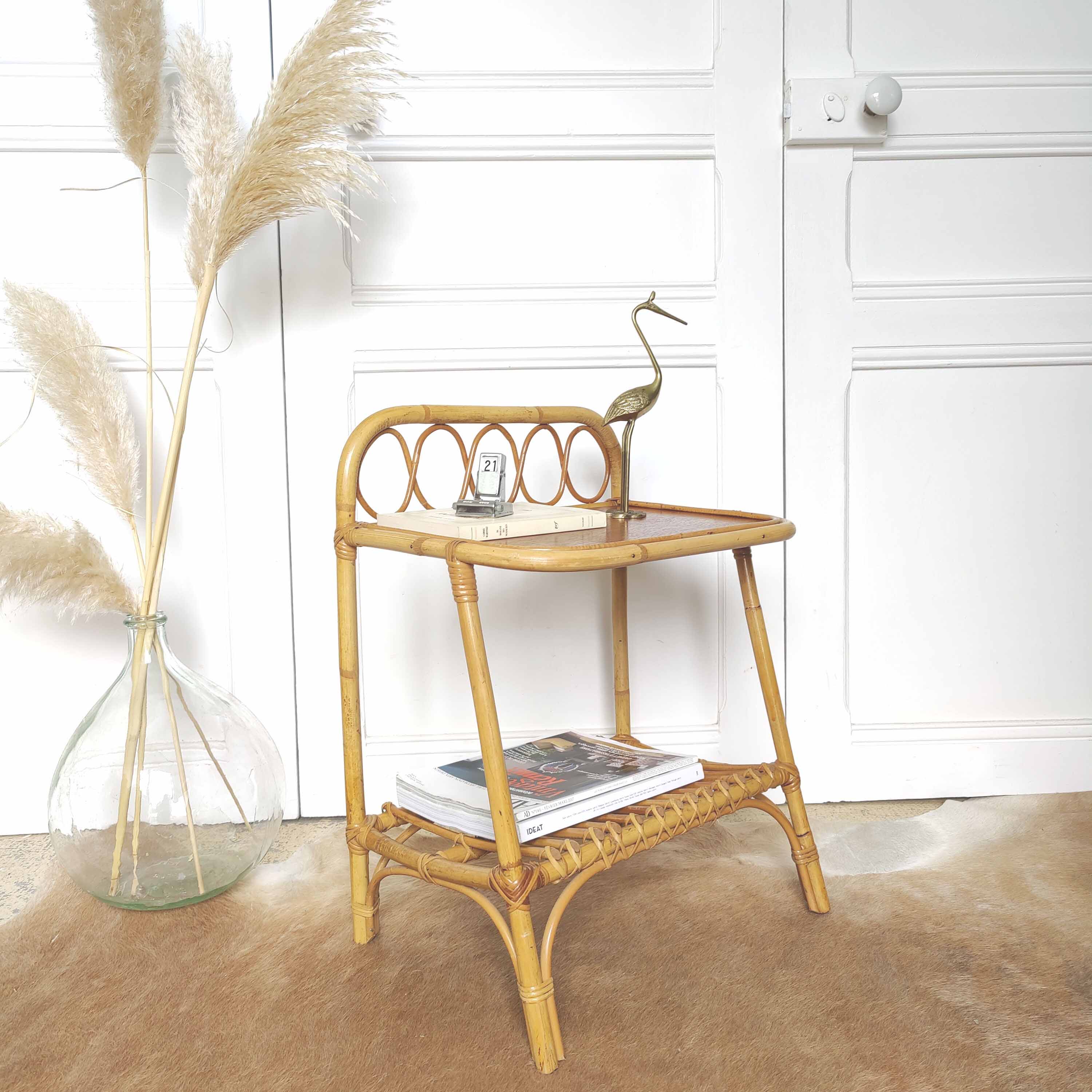 Vintage rattan bedside table 60s