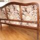 Old Provençal bench with studded fabric & solid wood, 3 seats.