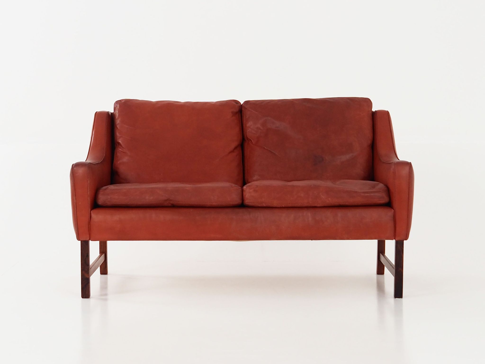 Red leather sofa, Scandinavian design, 1960s, designer: Fredrik Kayser, production: Vatne Møbler