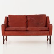 Red leather sofa, Scandinavian design, 1960s, designer: Fredrik Kayser, production: Vatne Møbler