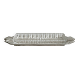 Metal butter dish and thick rectangular glass bowl.