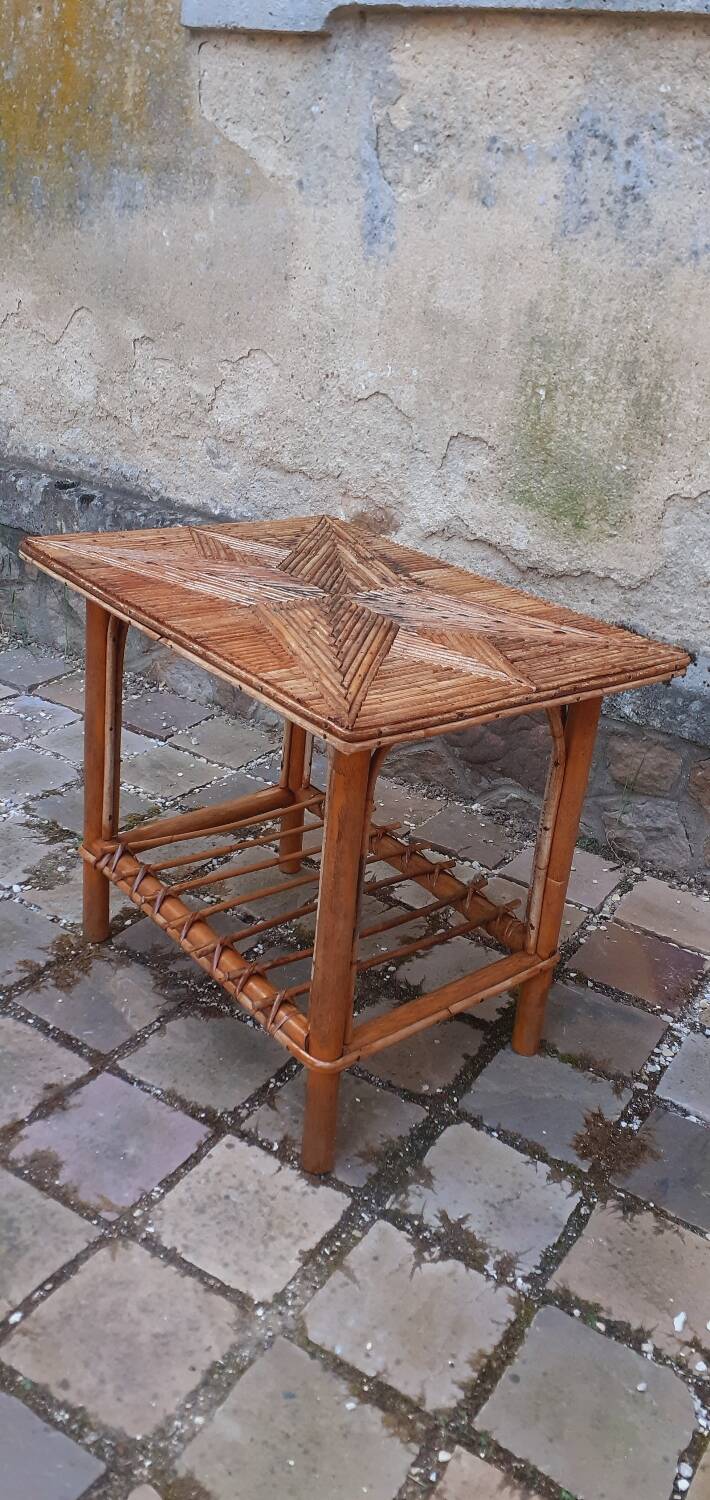 Side table, vintage 50s rattan coffee table