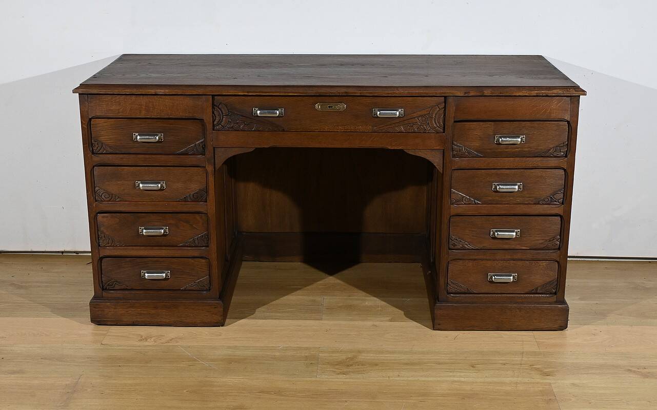 Art Deco Oak Pedestal Desk – 1940