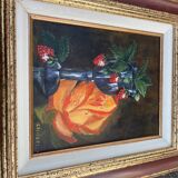Still life with strawberries – Oil on canvas signed cecile m