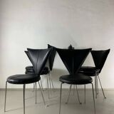 Six chaises en métal recouvertes de similicuir noir, de Lubke, Allemagne, années 1990