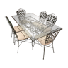 table en fer forgé avec plateau en verre et 6 chaises