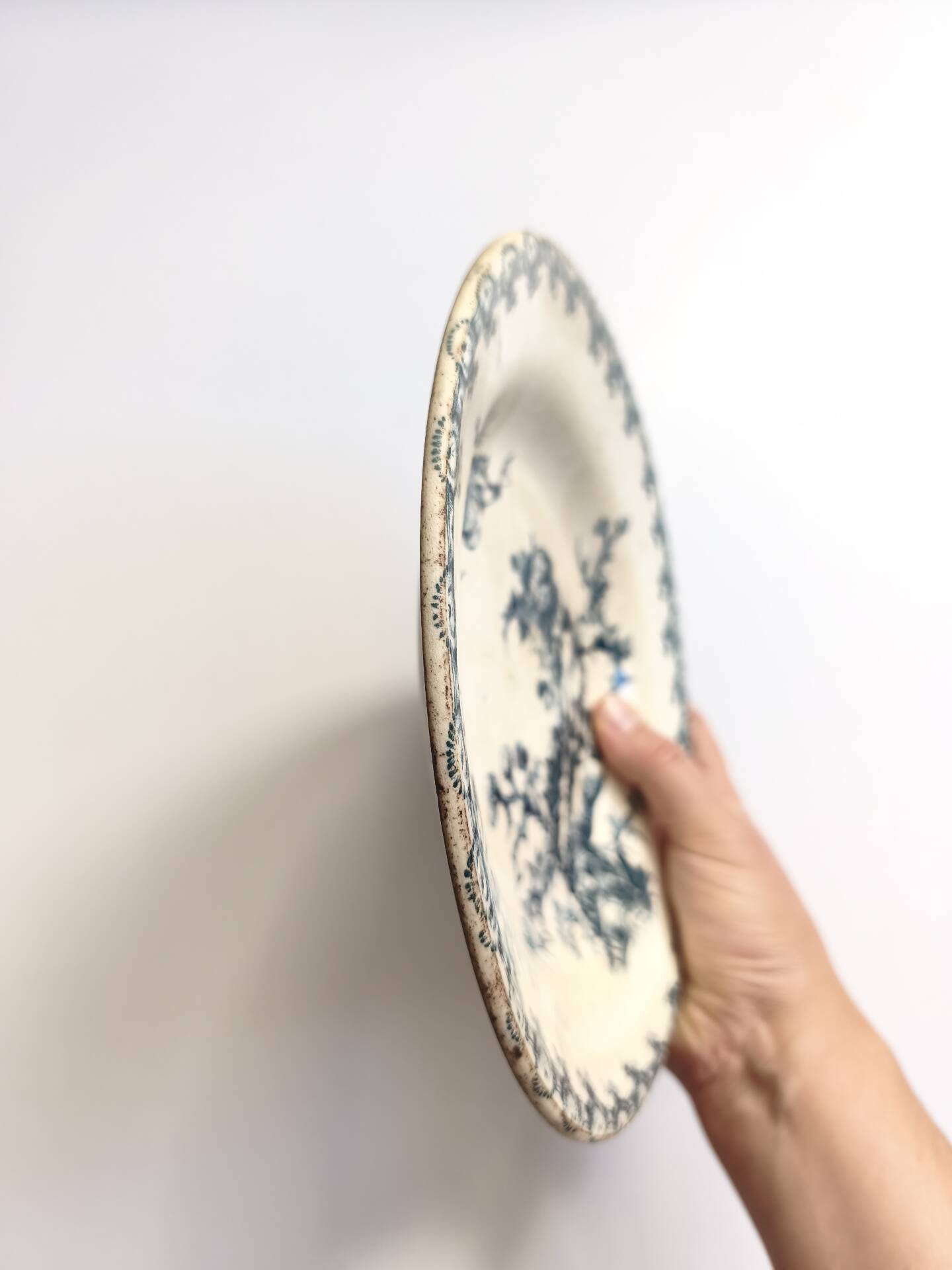 Vintage decorative plate, Gien Chardon bleu model, ironstone.