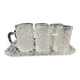 Tray and 6 mugs in blown and molded glass
