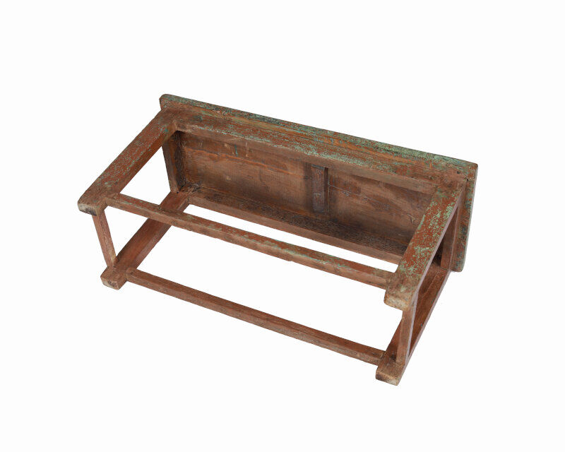 Small bench tabouret patine blue brown origin old teck india 77x32x40cm