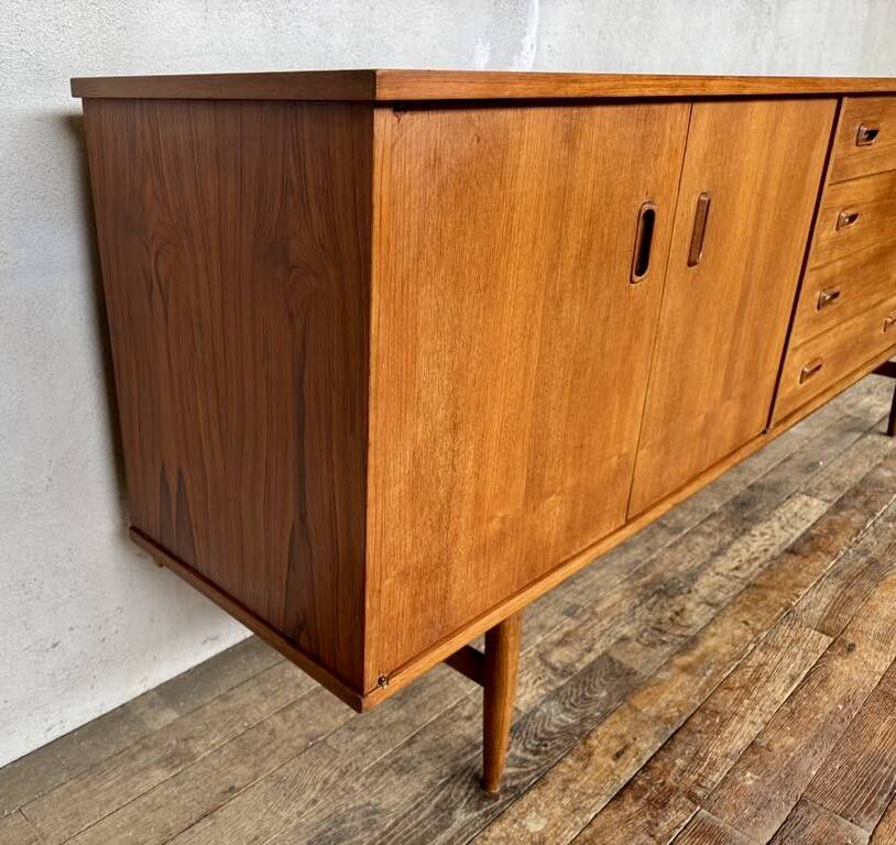 Teak sideboard 220 cm 3 doors 4 drawers 1960