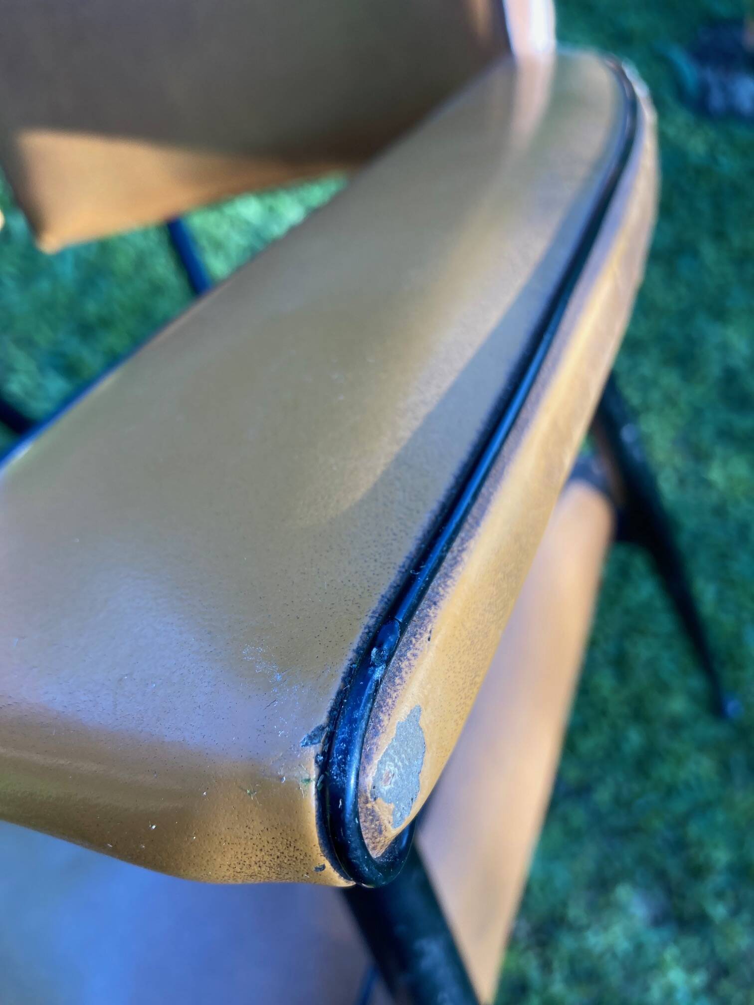 Rare light brown leatherette armchair, by "Colette Gueden", designer from the 50s