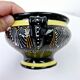 Large Breton Bowl HB Quimper Beaded Black And Yellow Earthenware Lid Handle
