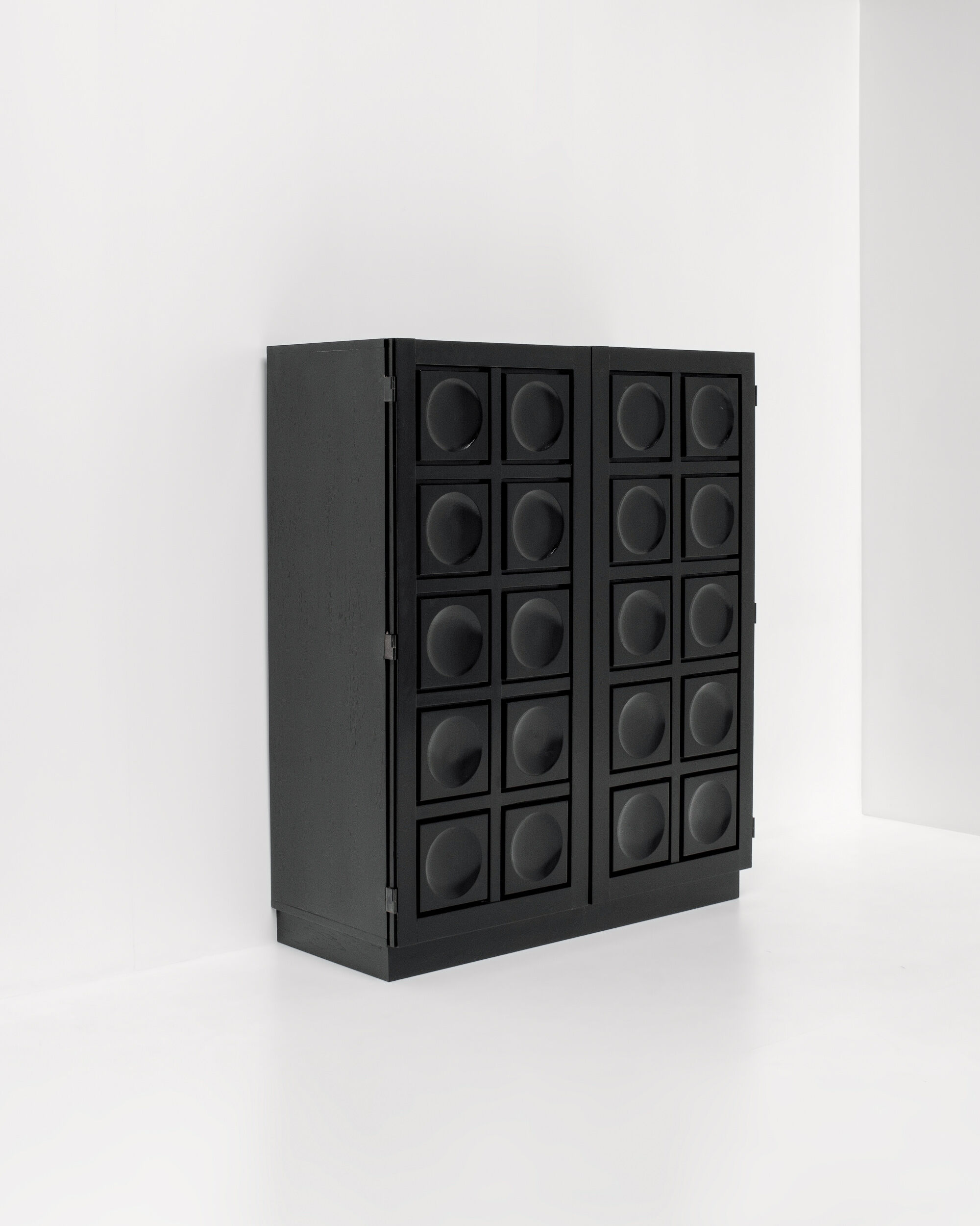 Black Brutalist Bar Cabinet with Graphic Patterned Doors, Belgium 1970s