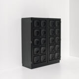 Black Brutalist Bar Cabinet with Graphic Patterned Doors, Belgium 1970s
