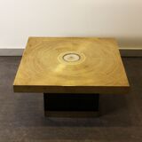 Table basse en laiton gravé et pierre d’agate Lova Création, 1970