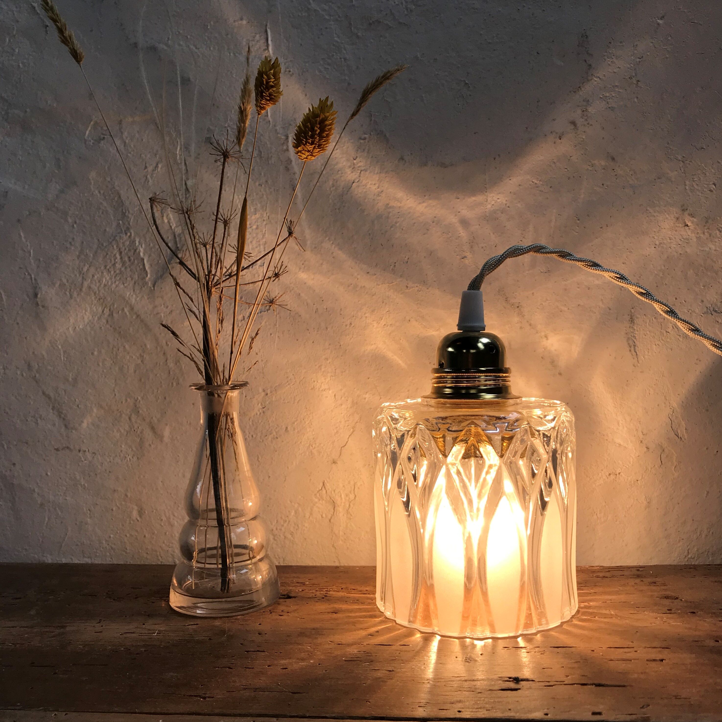 Vintage glass hand lamp